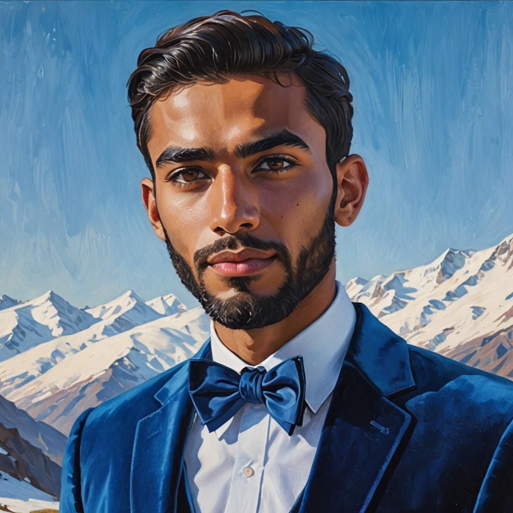 Young Man in Blue Velvet Suit: Impressionist Oil Painting