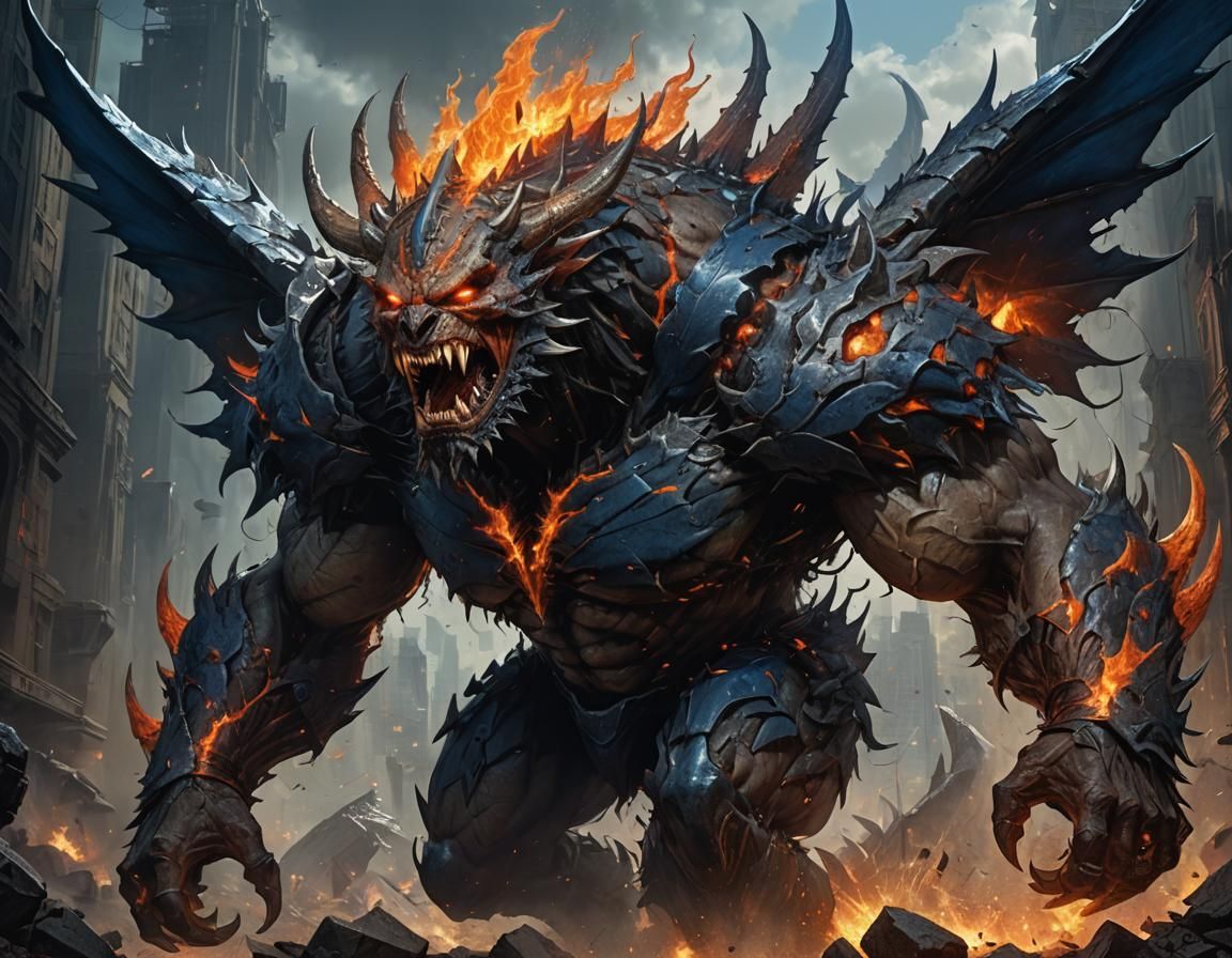 Grotesque Titan Rampage in Fantasy Realism