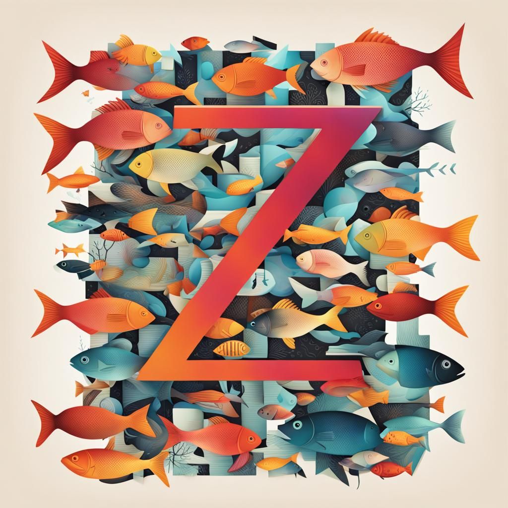 Typographic Art: Letter Z in Ocean Library