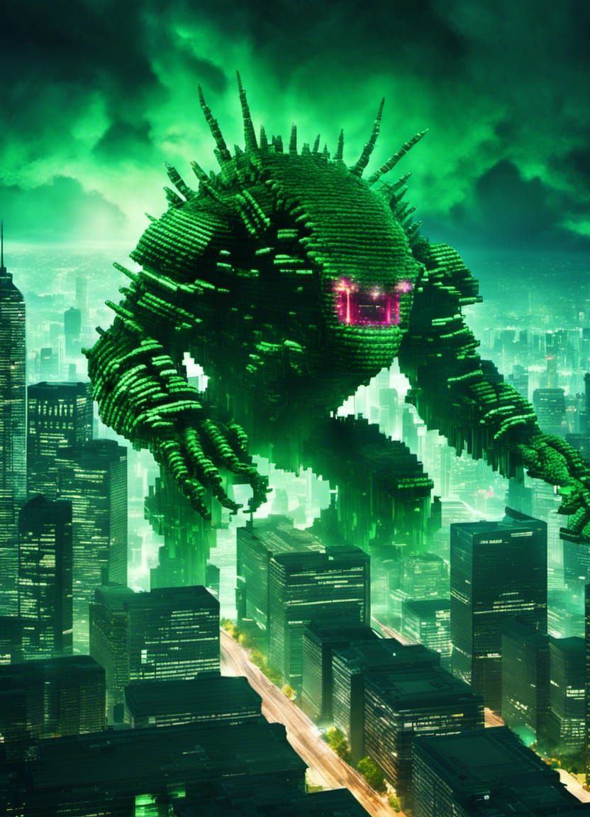 Pixel Virus Monster Attacks Cyberspace City