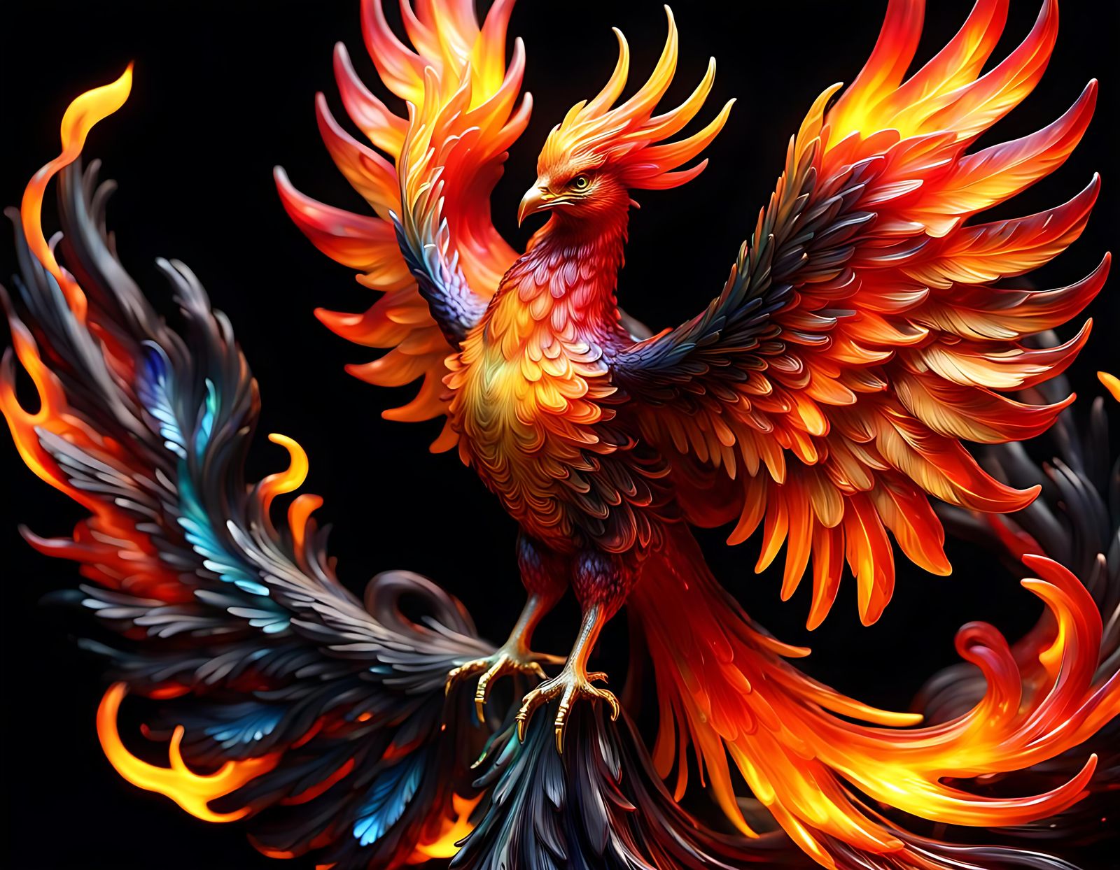 Enameled Glass Phoenix Figurine in Vivid Colors
