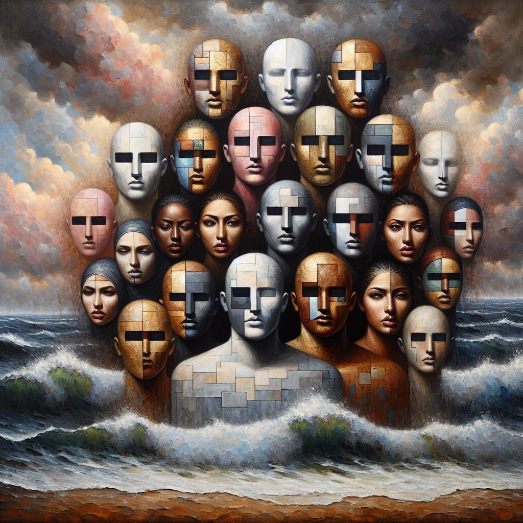 Oceanic Figures in an Abstract Painting