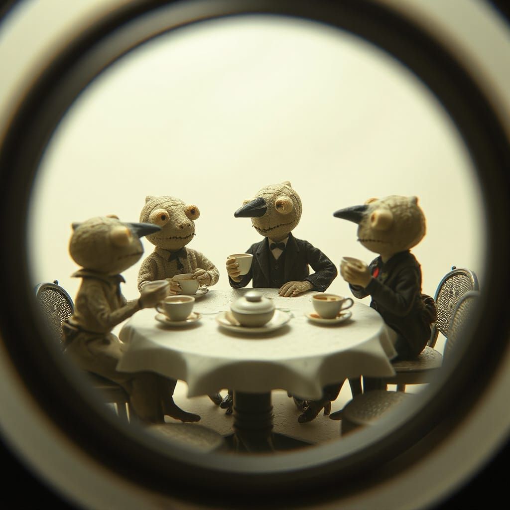 Whimsical Cells Tea Party Under Microscope Lens