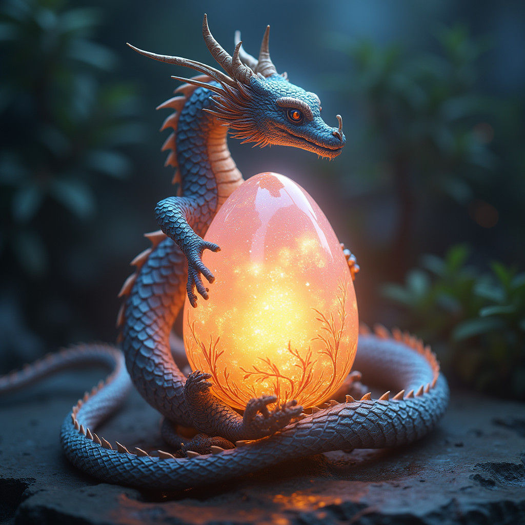 Serpentine Dragon Lamp With Crystalline Egg