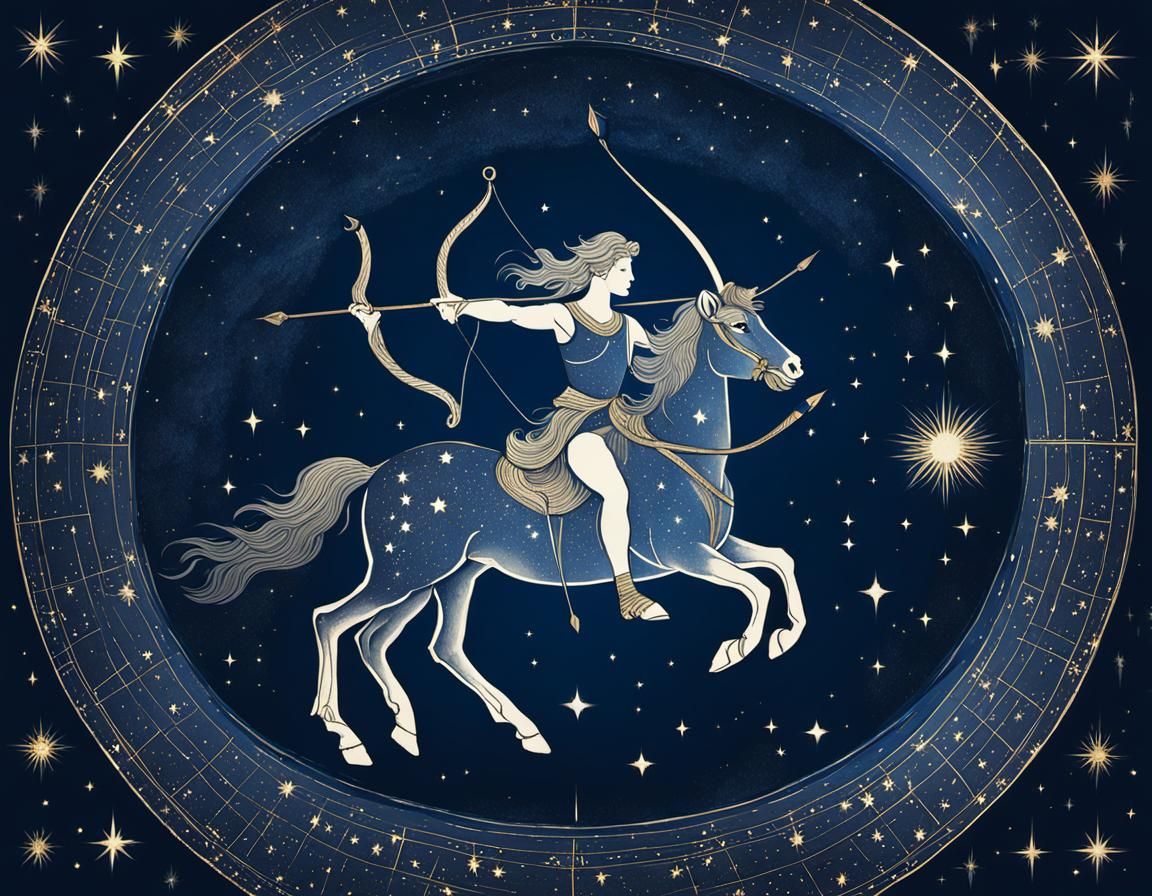 Centaur Constellation: Sagittarius in Vintage Etching Style
