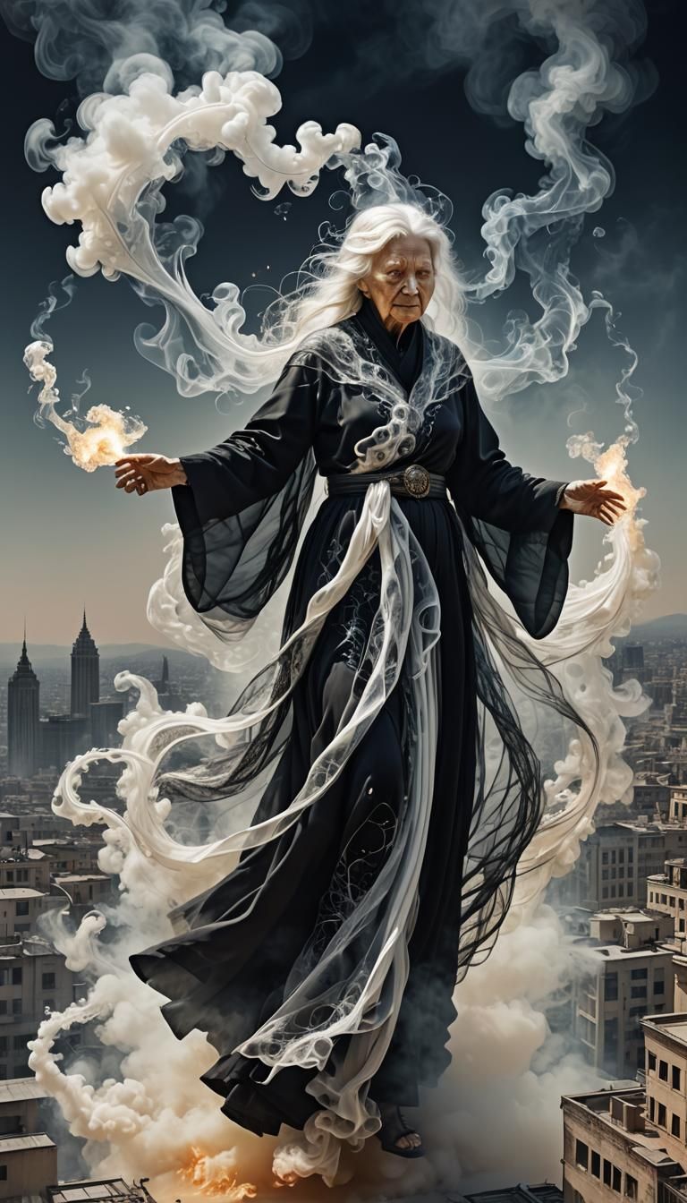 Surreal Amorphous Woman Hovering Over City