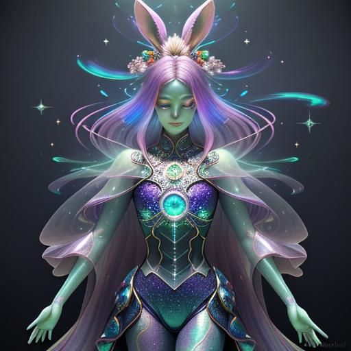 Surreal Mutant Rabbit Shoots Dagger in Crystal Energy