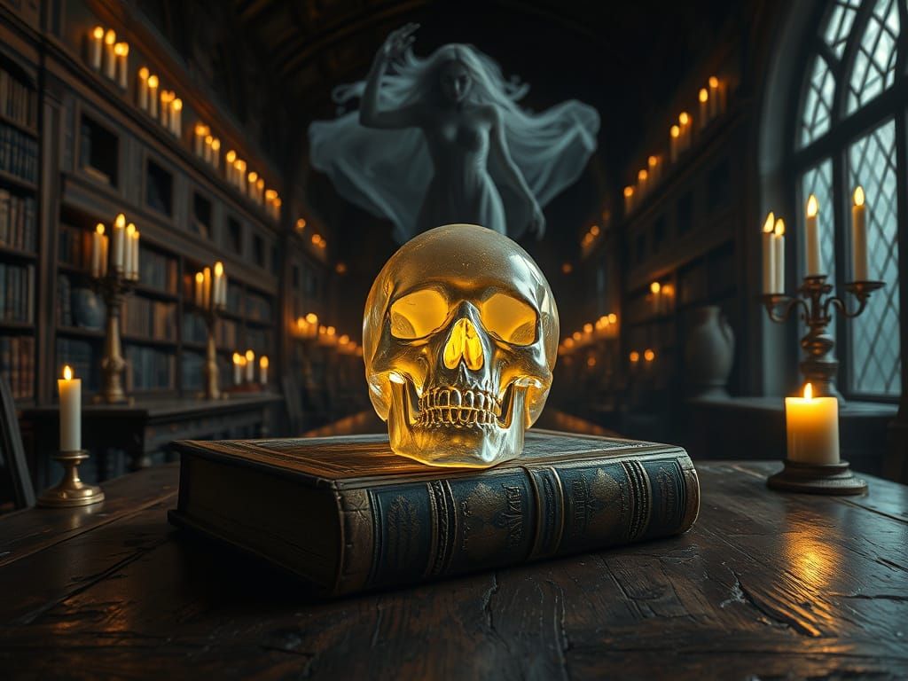 Mysterious Library Scene in Intricate Detail