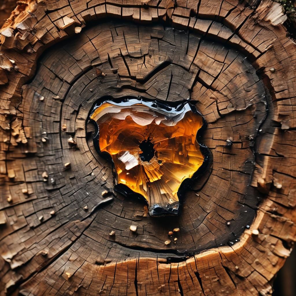 Macro Resin Tear on Log with Bokeh Background