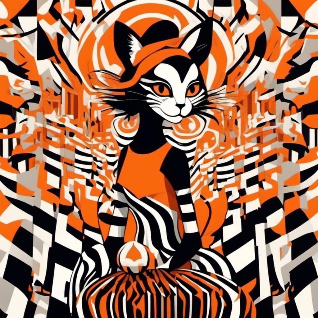 Cartoon Kittens in Cubism, Art Deco, Modernism Style