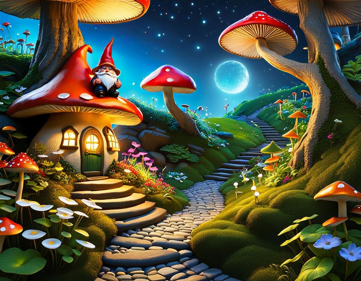 Gnome sitting on his mushroom house (Juggernaut XL v5)