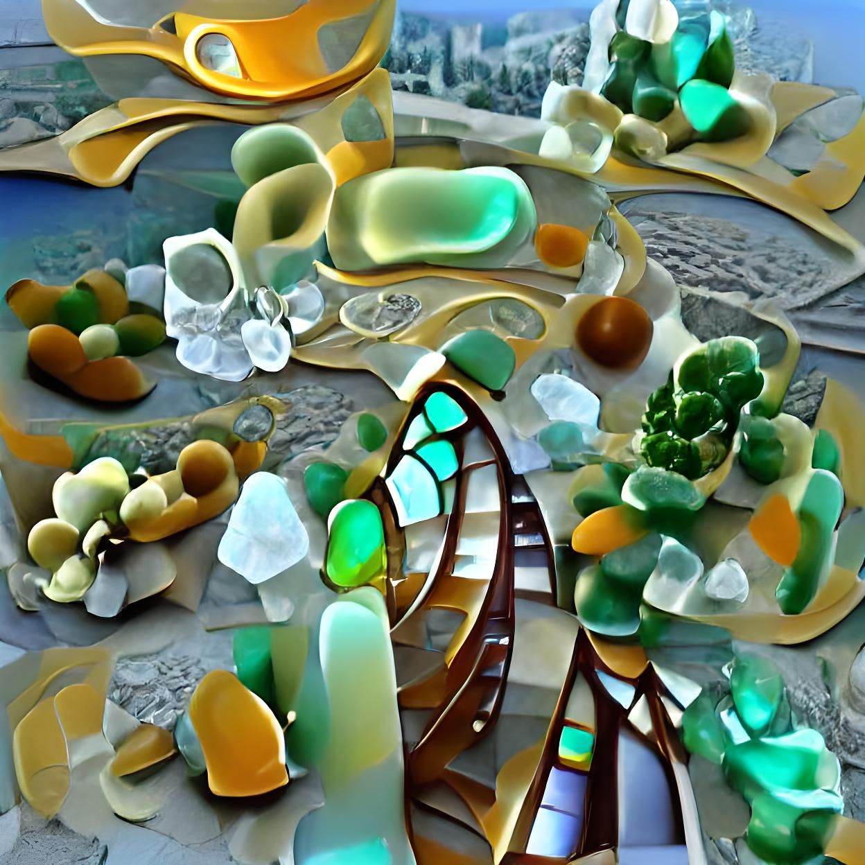 Surreal Sea Glass Landscape in Cel-Shaded Style