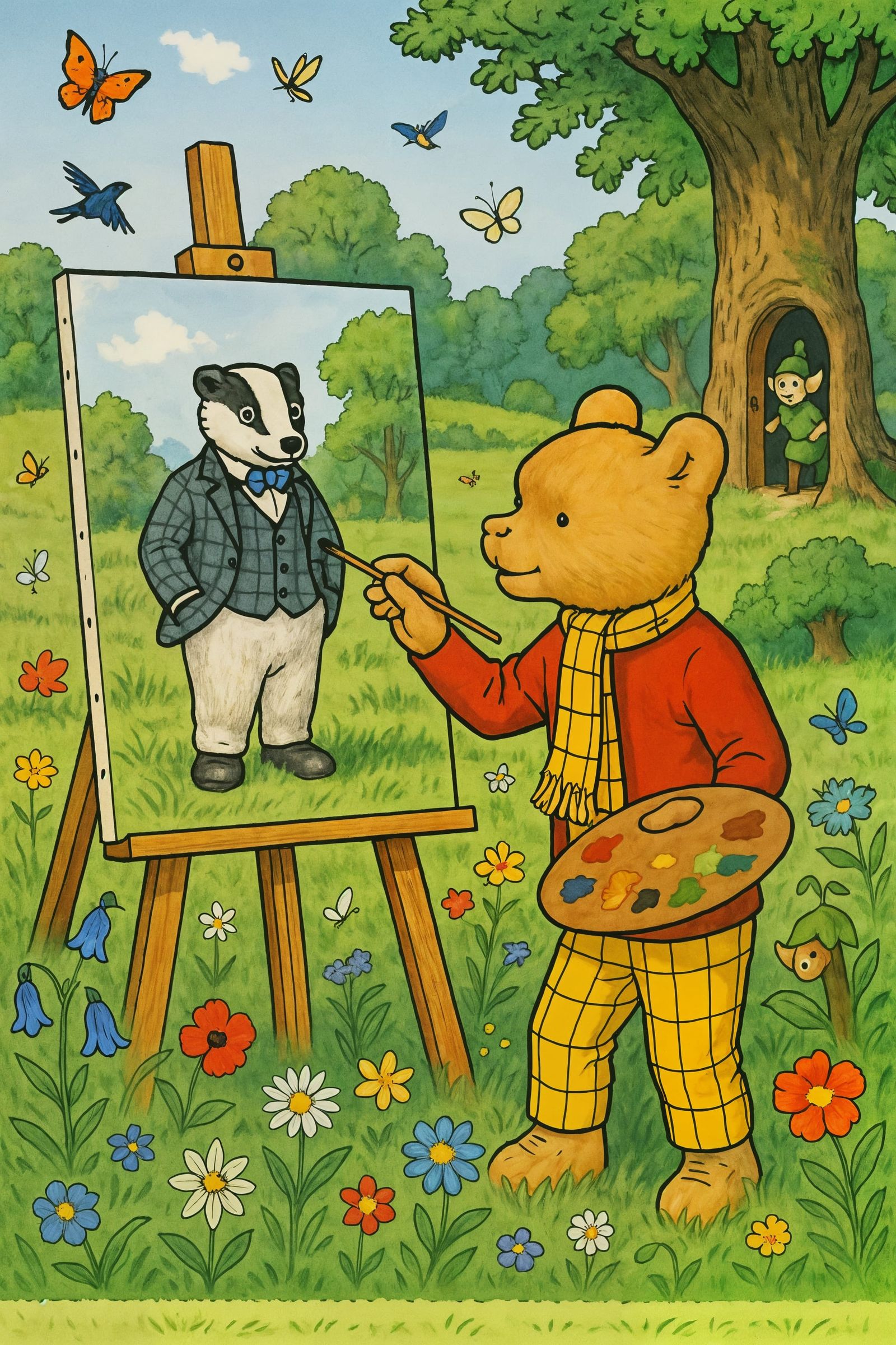 Rupert Bear's Nut Wood Oil Painting