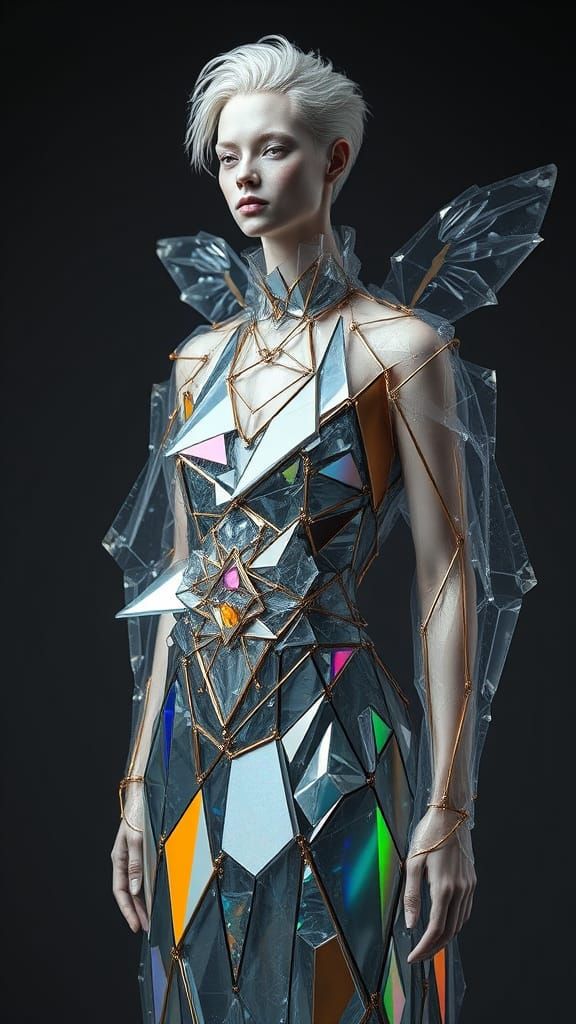 Avant-Garde Gothic Glass Dress in Vorticist Style