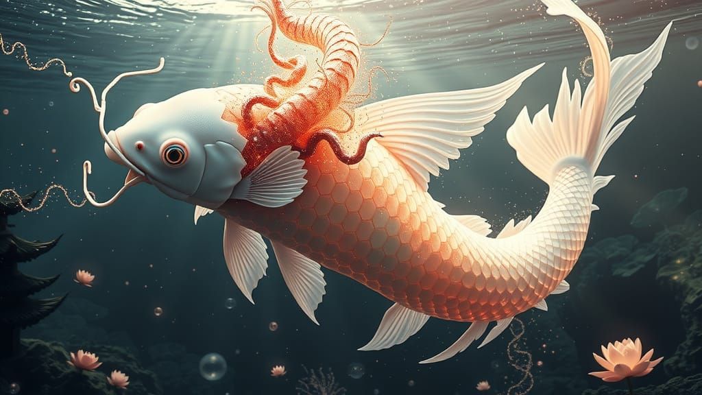 Celestial Koi Dragon Transformation in Ethereal Metamorphosi...