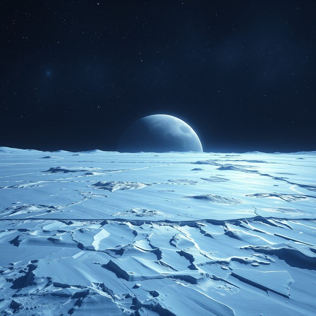 Europa's Icy Surface in Impressionistic Digital Art