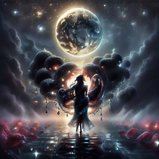 Silhouette of Woman Amidst Starry Sky