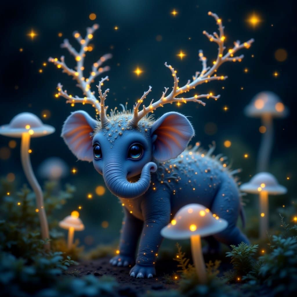 Cute Baby Elephant in a Vibrant Rainforest Scene