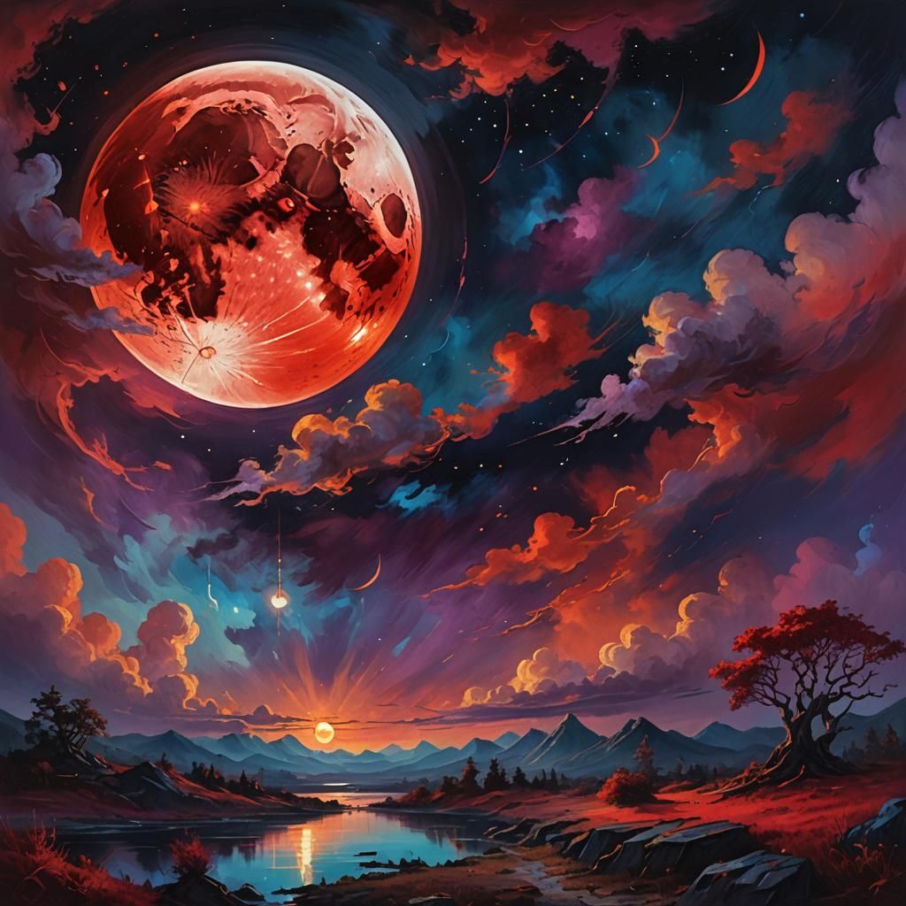 Ethereal Red Moon Fantasy Concept Art