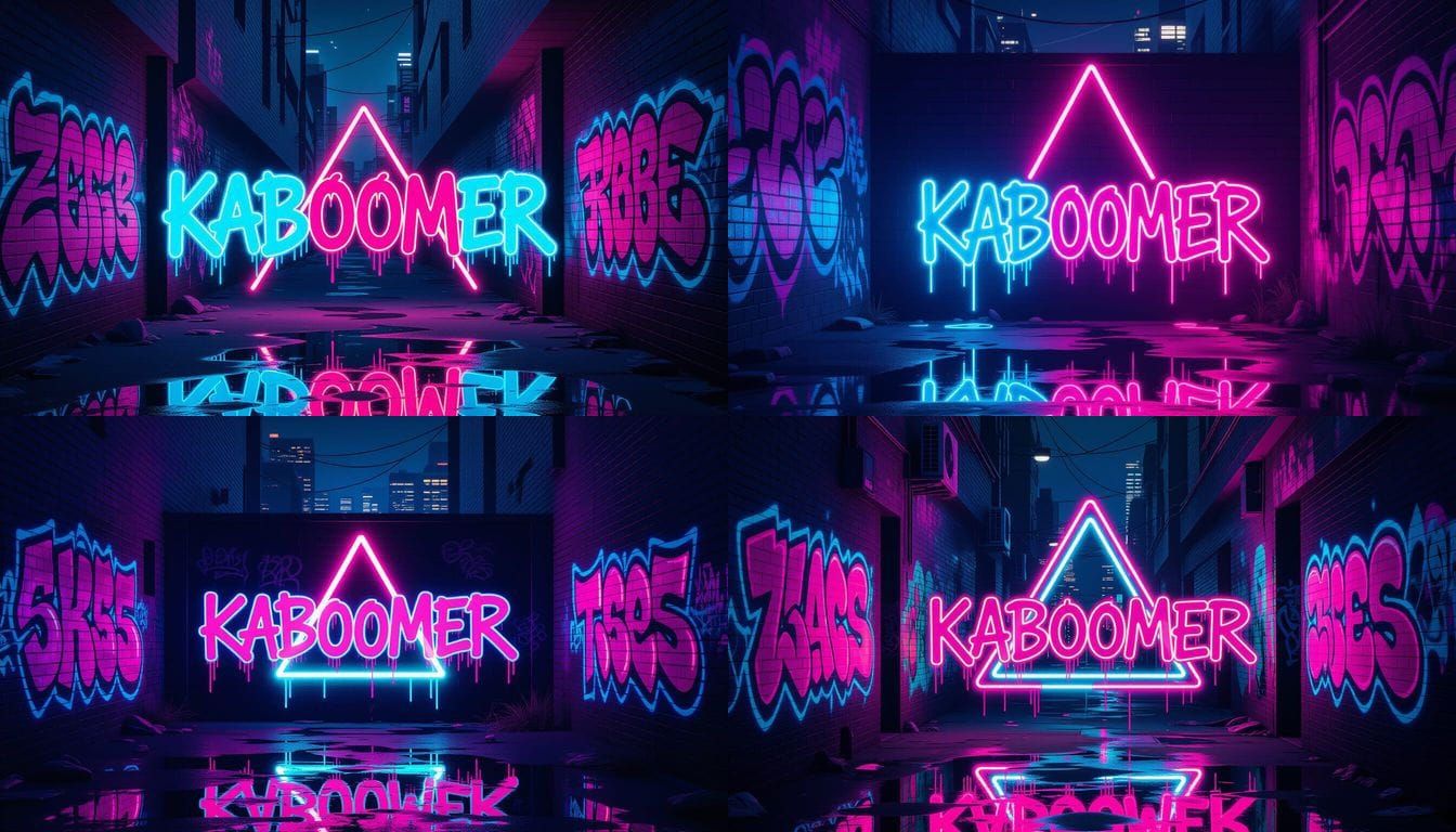 Vibrant Graffiti Art: KABOOMER in Neon Alleyway
