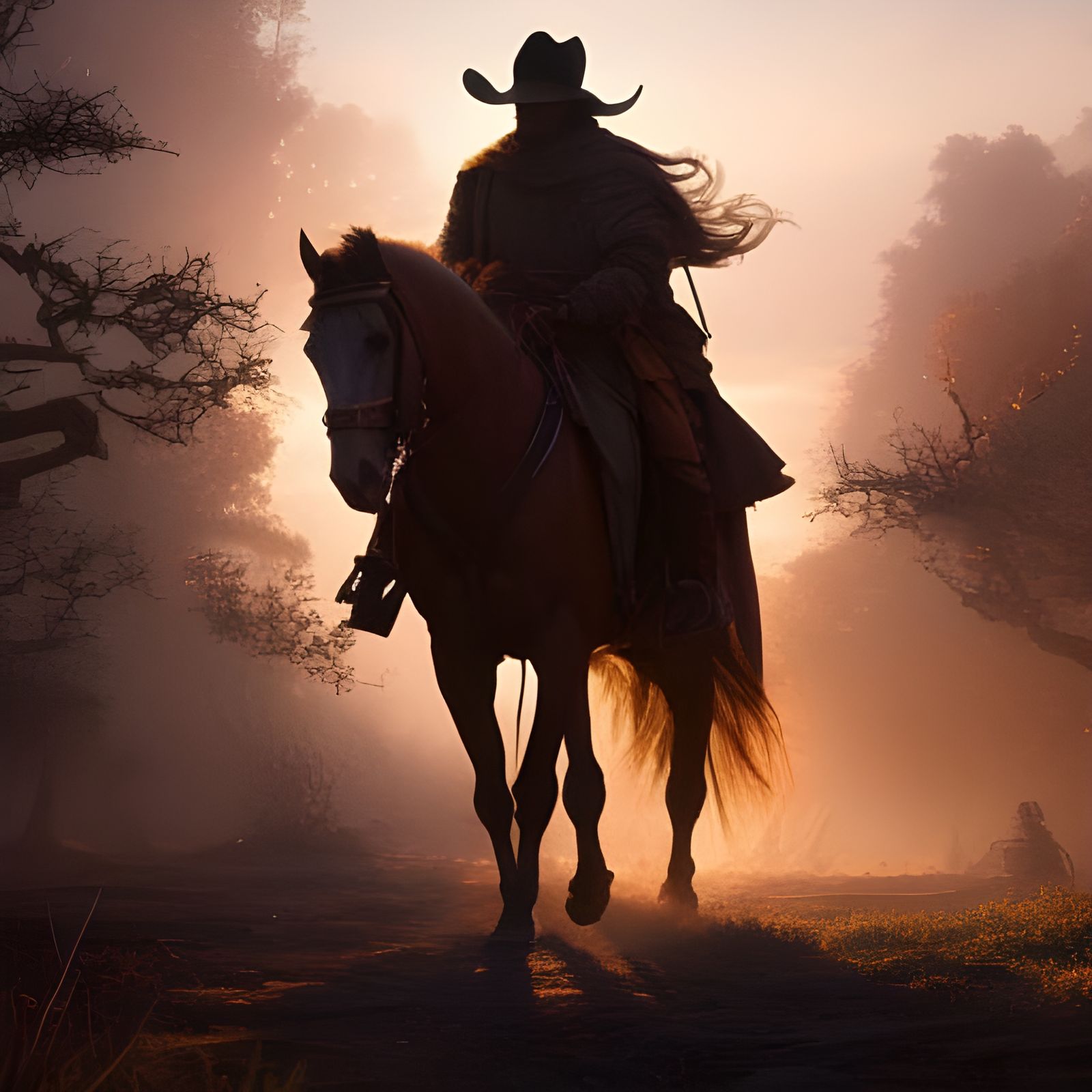 Lonely Cowboy in Golden Hour Light