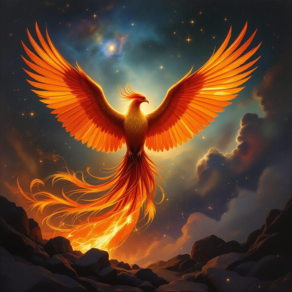 Majestic Phoenix Rises from Ashes in Cosmic Nebula