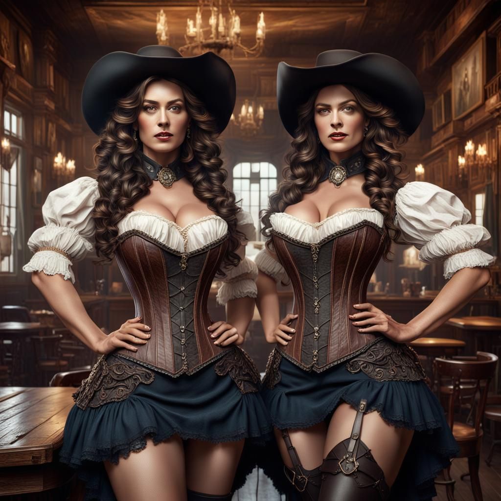 Cowgirls in Saloon: Detailed Matte Painting in 8K