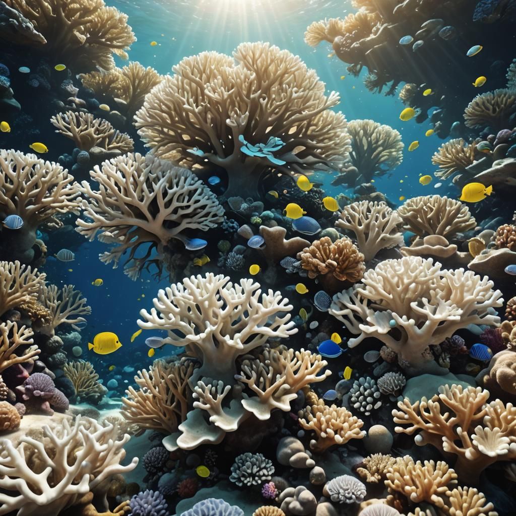 Luminescent Ocean Life Thriving on Coral Reef