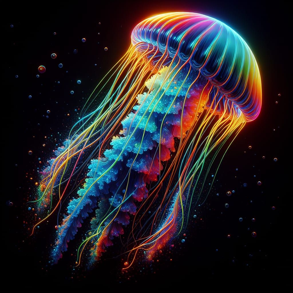 Giant Neon Jellyfish in Retro 3D Pop Art