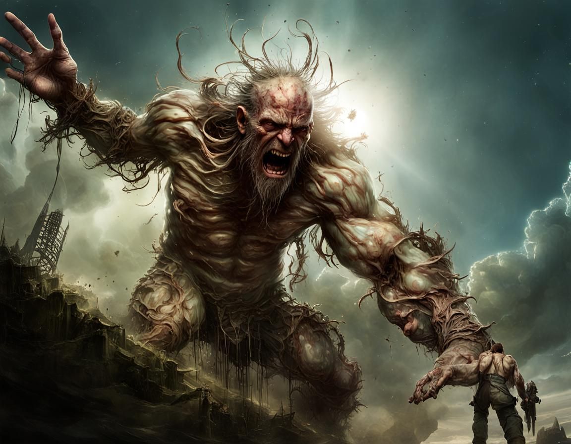 Epic Celestial Event: Apocalyptic Colossus in Mixed Media