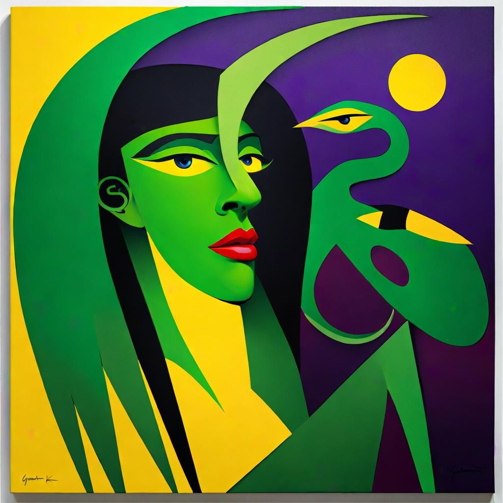 Monstrous Woman on Beach in Cubist Style