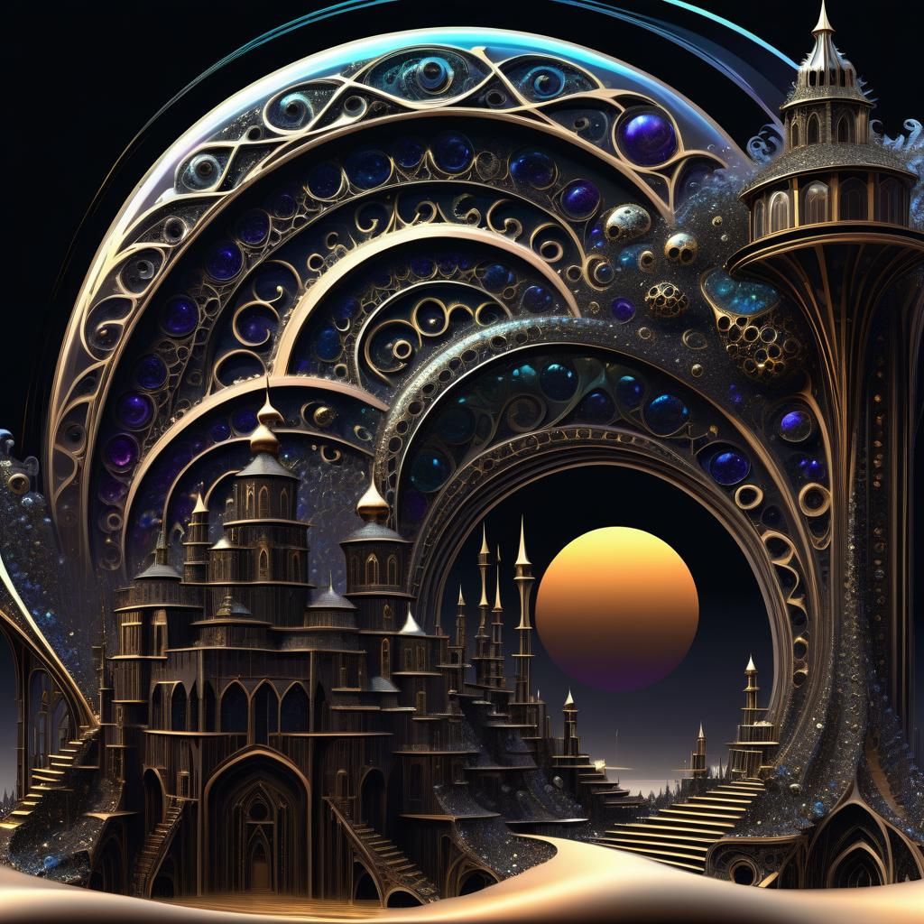 Dark Fantasy Glass Architecture in Medieval Scene