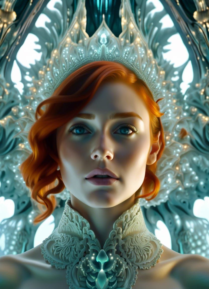 Redhead Beauty in Fractal Dreamscape: 8K Resolution