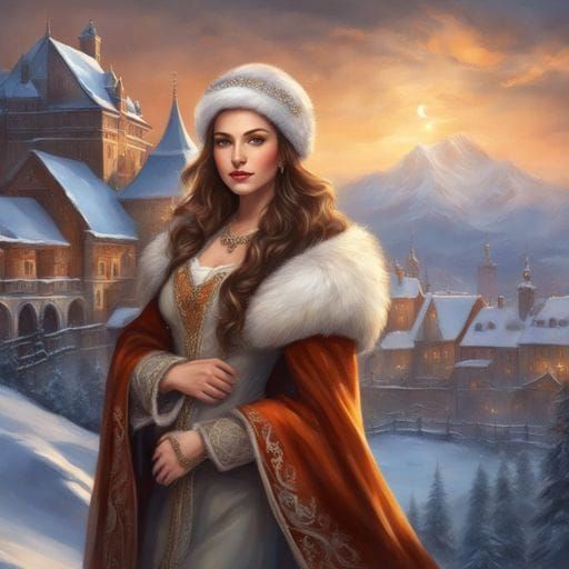 Beautiful Polish Noble Woman in Winter Scene