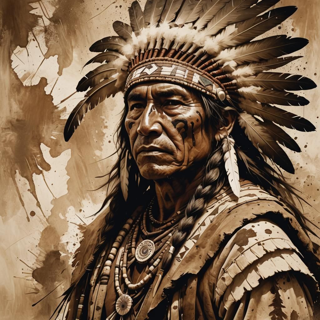 Cherokee Man Portrait as Abstract Oil Painting