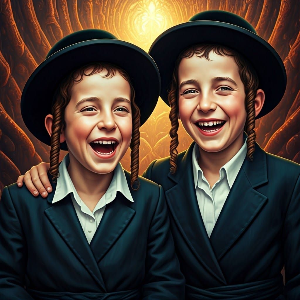 Joyful Hasidic Children in Whimsical Dreamworld