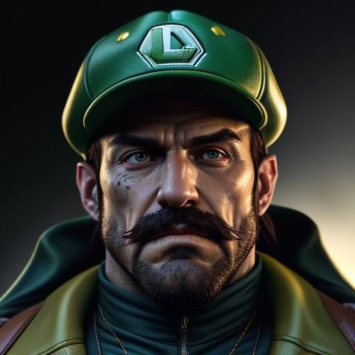 Intense Luigi Portrait in Composite Photorealism