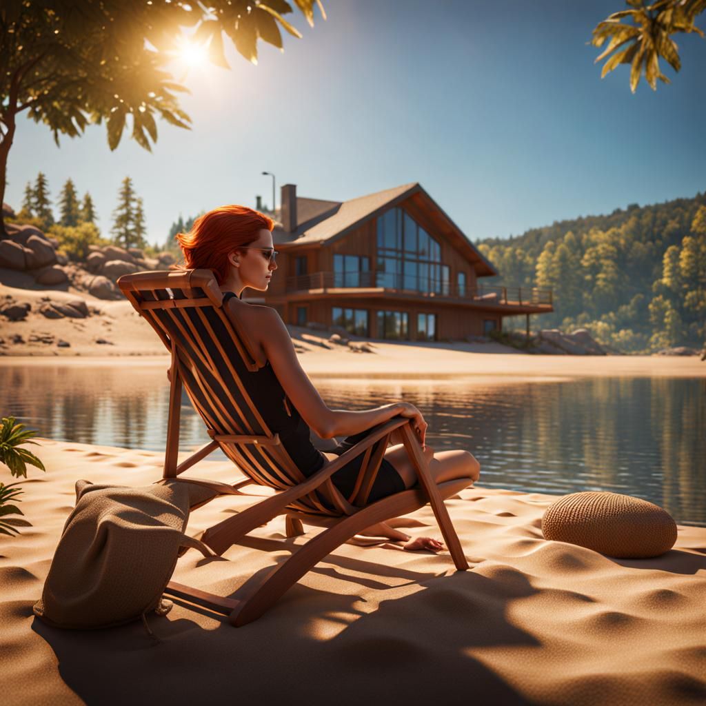 Natasha Romanoff Sunbathing on Beach in Warm Light