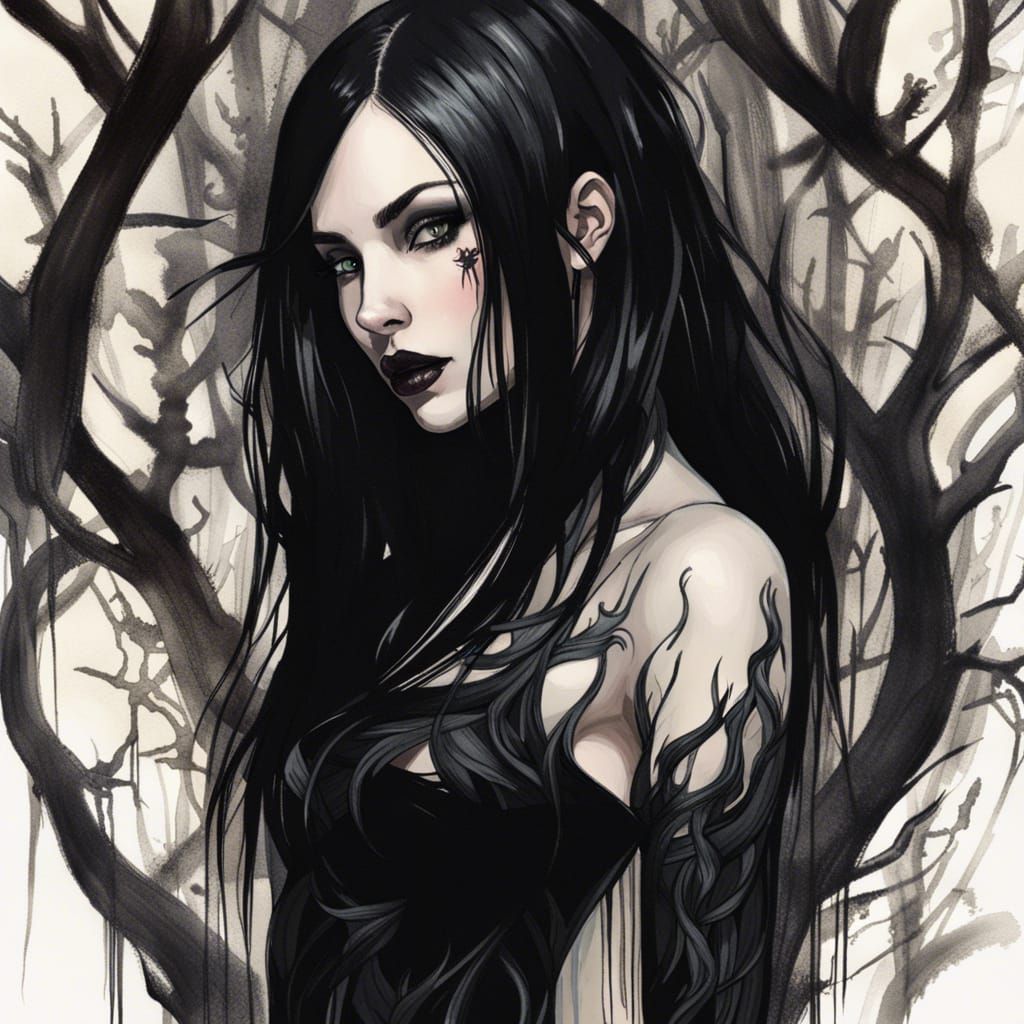 Sinister Woman in Dreamy Black and White Illustration