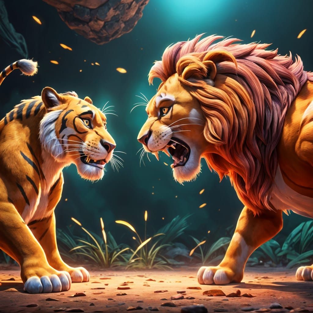 Epic Battle: Simba vs Shere Khan in 3D Digital Art