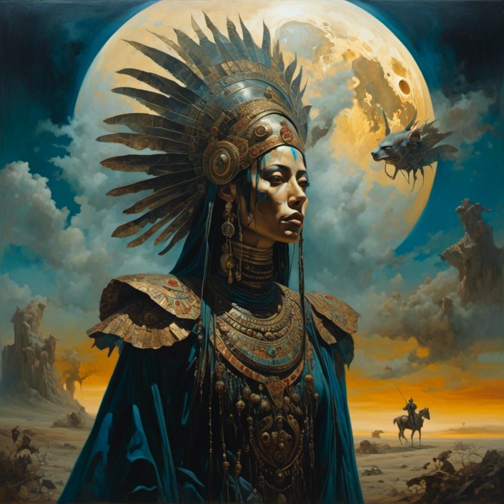 Aztec Warrior in Surreal Watercolor Style