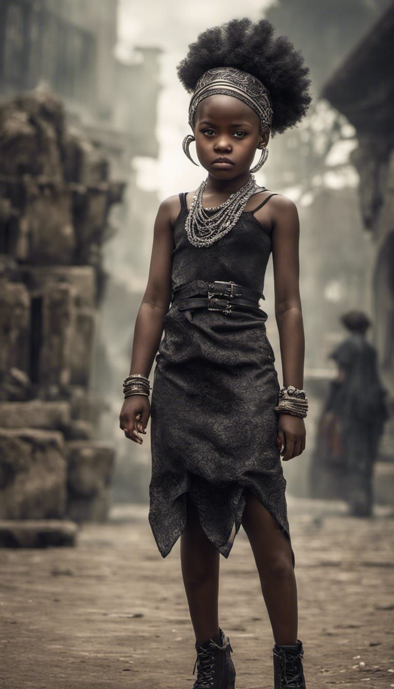 African Girl with Goth Outfit, Hyperrealistic Image