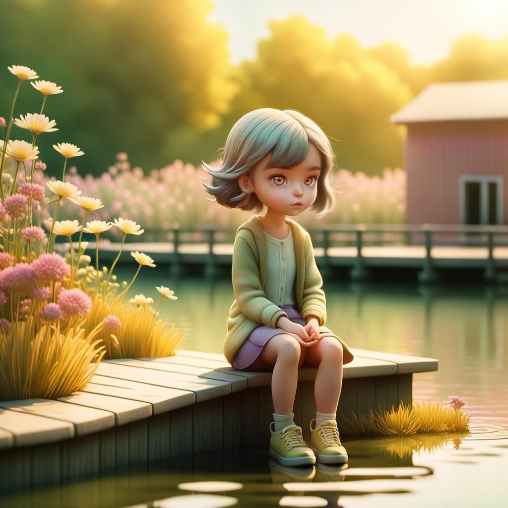 Young Girl on Dock, 3D Digital Art