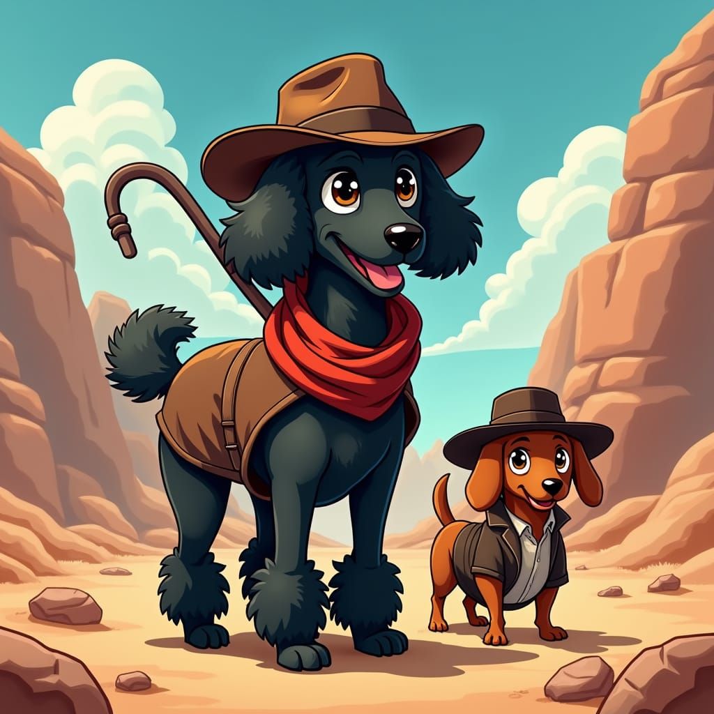 Anime Poodle as Indiana Jones on Desert Set