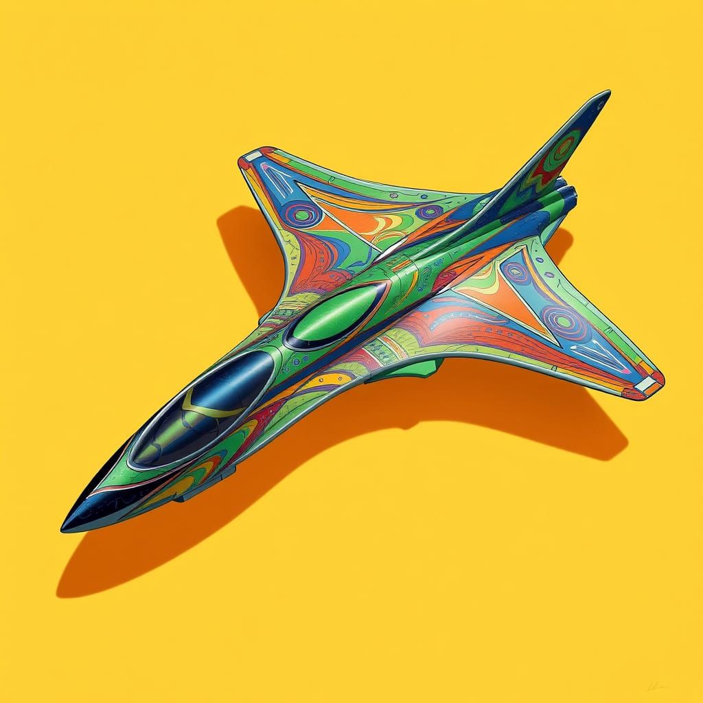 Sleek Futuristic Aircraft Blends Digital and Traditional Med...