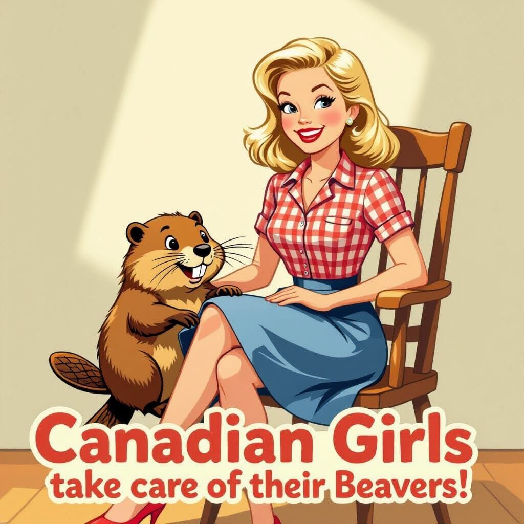 Cartoon Blonde Woman with Beaver Pet