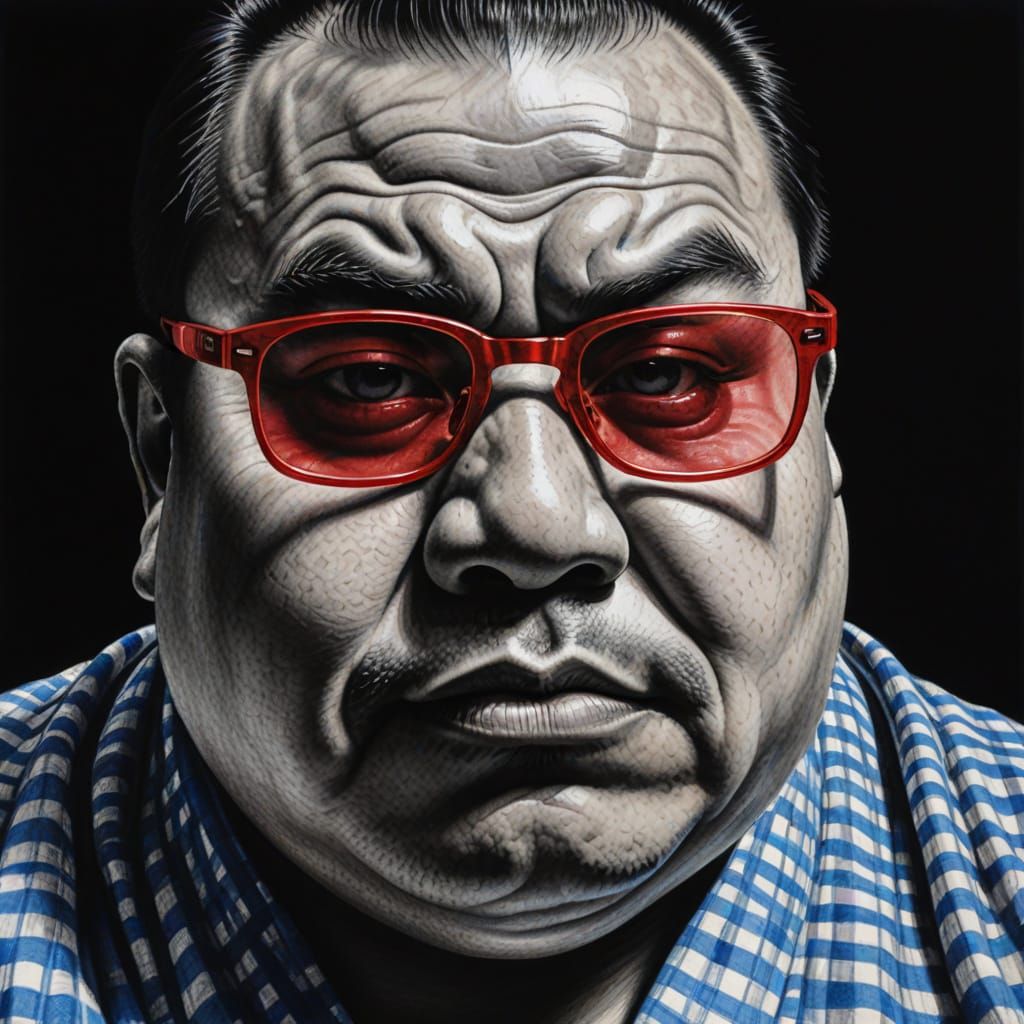 Charcoal Masterpiece of a Sumo Wrestler in Gingham