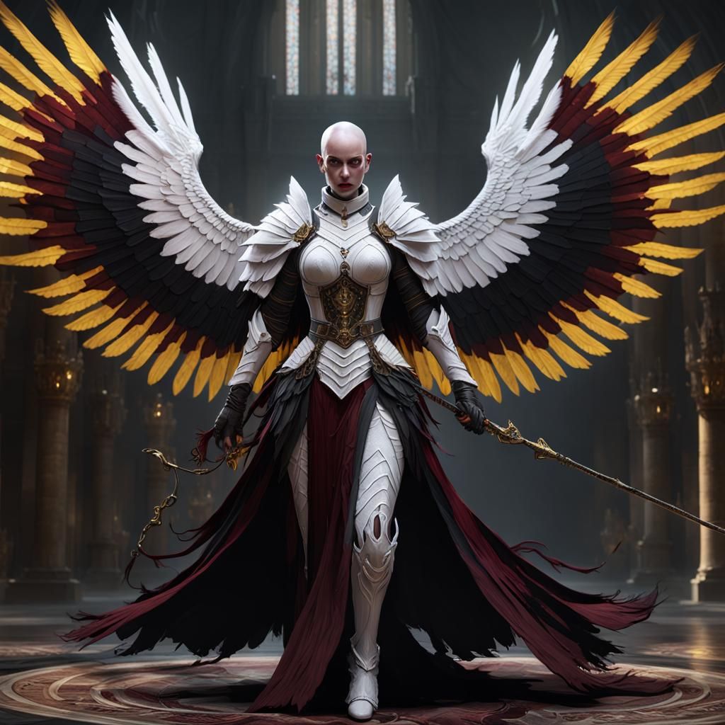 Ghostly Armored Woman with Wings as Digital Art