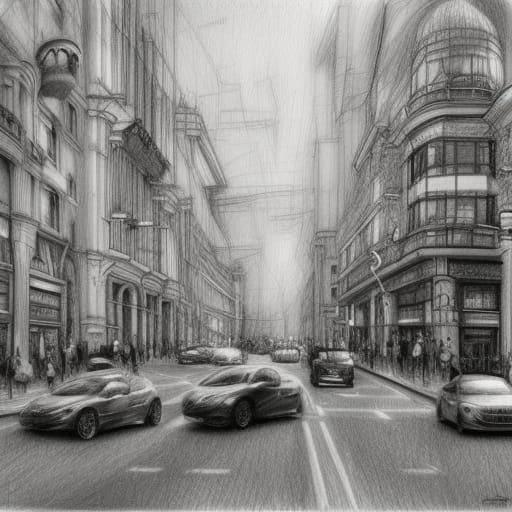 Detailed Pencil Sketch of Oxford Street
