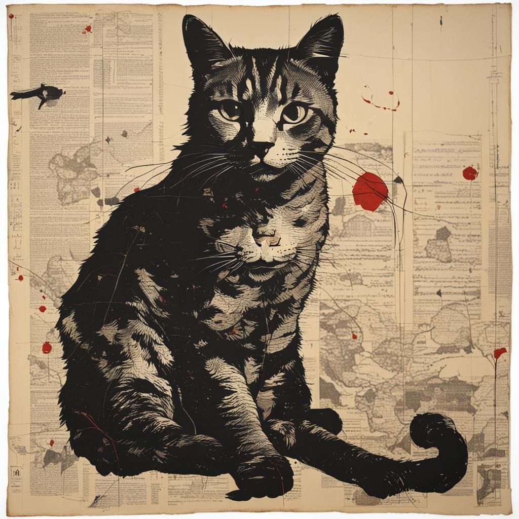 Cat in Charcoal and Ink Wash Style